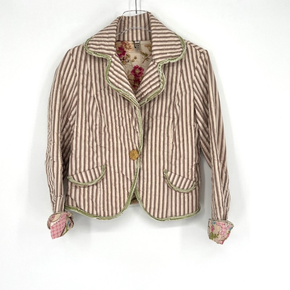 Vintage LOOK Brand Jacket Womens XS Striped Y2K Cottagecore Peasant Boho Indie